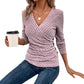Spring And Autumn Women's Solid Color And V-neck Long-sleeved T-shirt Top