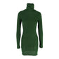 European And American Turtleneck Slim Fit Sunken Stripe Solid Color Sheath Short Skirt Jumpsuit Knitted