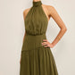 Womens Halterneck Cutout Back Dress With Flowing Ribbons