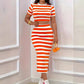 Fashionable Elegant Style All-match Casual Striped Short-sleeved Top Slim Skirt Suit