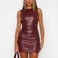Women's PU Leather Slim-fit Sheath Dress