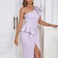 Women's Split Bandage Draped Dress Design One Shoulder