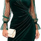 Womens Lace Velvet Bodycon Sheath Dress