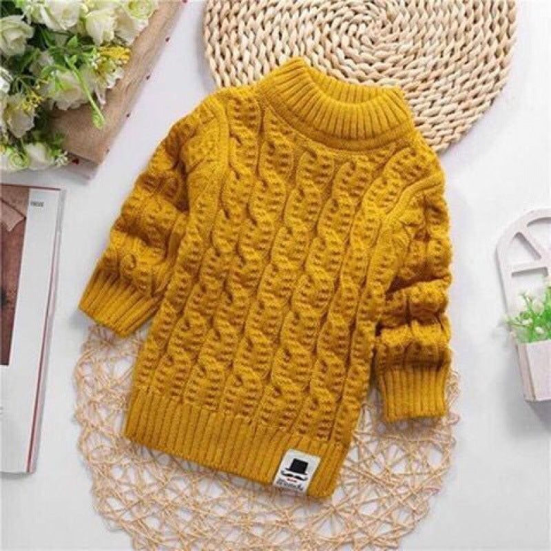Chemise en tricot épais et pelucheux pour bébé et enfant, col rond, taille haute