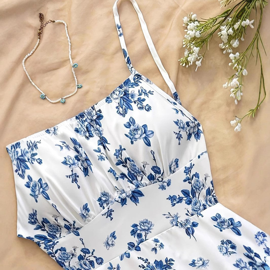 Womens Waist-Cinching Figure-Lifting Floral Sleeveless Slip Dress