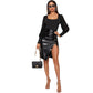 Slim Fit Fashion Square Collar Long Sleeve Tight Jumpsuit