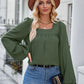 Solid Color Square Collar Slim Fit Long-sleeved Versatile Top