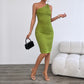 Womens Slant-Neck Off-Shoulder Sexy Slim-Fit Dress