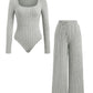 European And American Ladies Square Collar Solid Color Long Sleeve Tights