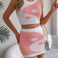 Contrast Color Midriff-baring Top Hip Skirt Suit Women's Clothing