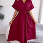Robe chemise ample nouée de couleur pure, style européen et américain