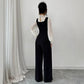 Womens Elegant Color Block Shirt Jumpsuit Set