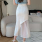 Slightly Transparent Design High Waist Ruffles Skirt