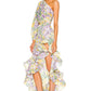 Robe à épaules inclinées et motif floral irrégulier à motif feuille de lotus pour femme