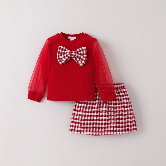 Two-piece Bow Children's Clothing With Long Skirt
