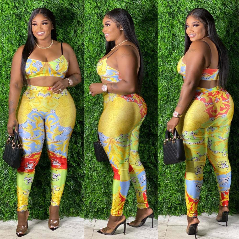 Fashion Printed Trousers Casual Two-piece Suit