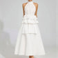 Flowy Ruffled Wedding Dress With A Halter Neckline