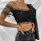 Mesh Polka Dot Slim Fit Cropped Navel