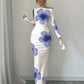 Women's Off Shoulder Printed Cross Body Sheath Dress