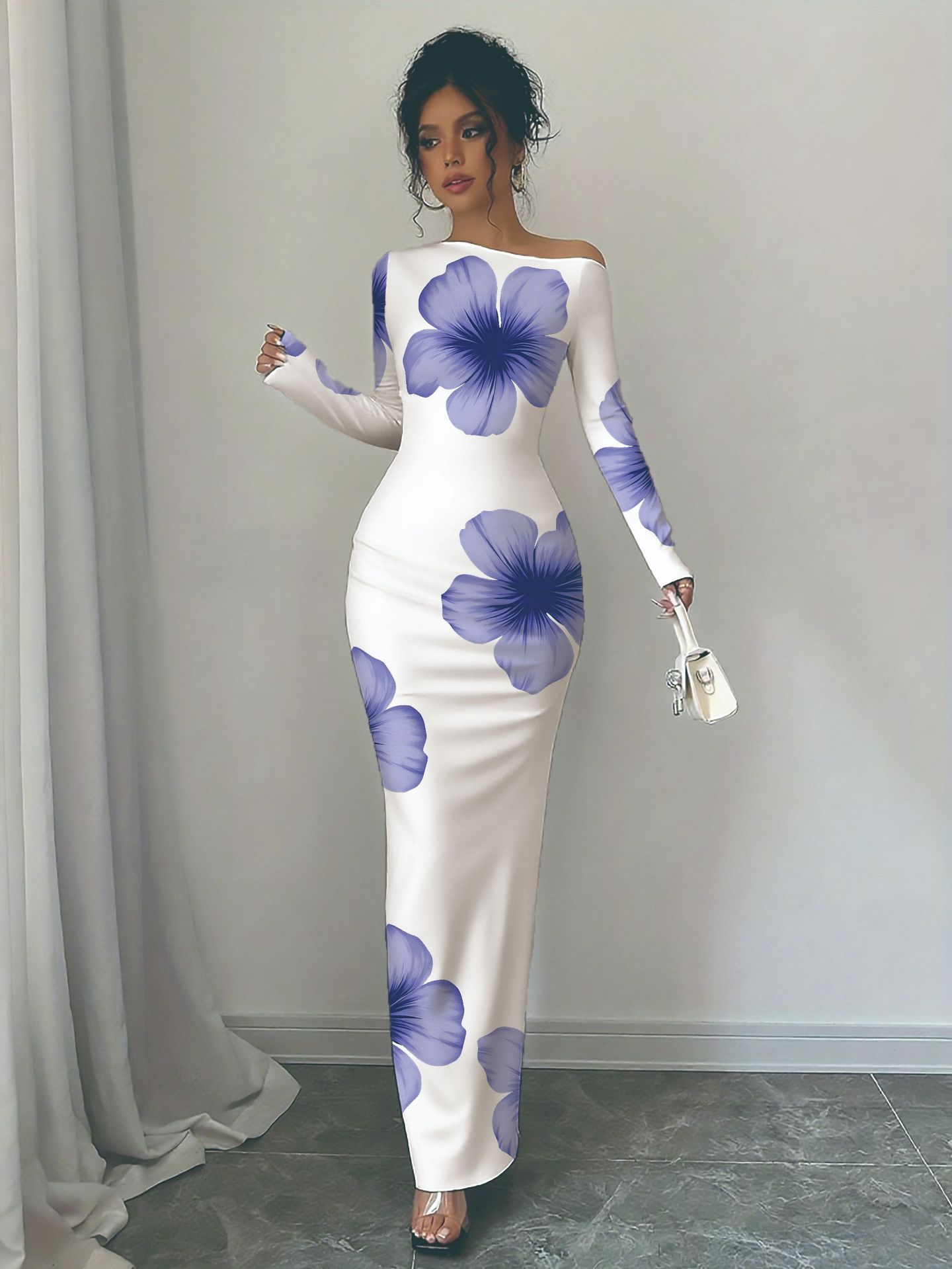 Women's Off Shoulder Printed Cross Body Sheath Dress