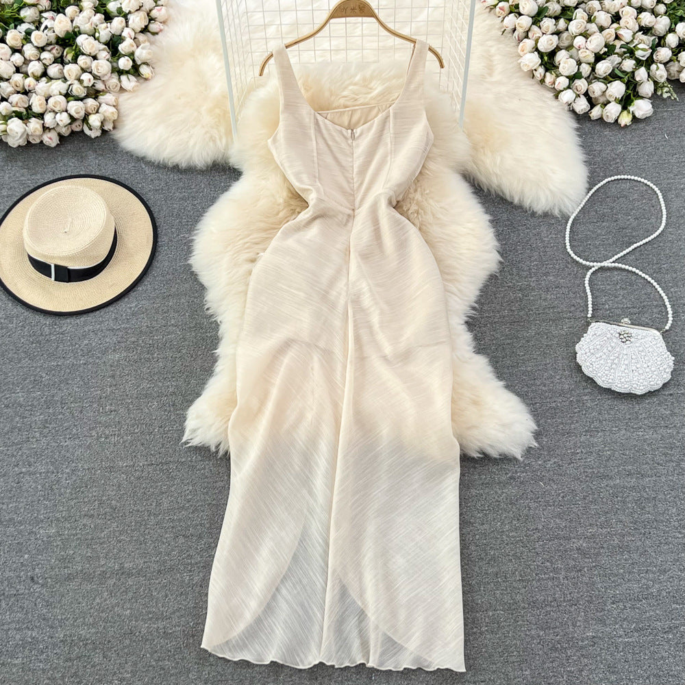 Slim Seaside Vacation Sleeveless Summer Slit Dress
