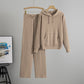 Hooded Knitted Sweater Set With Ribbed Detailing Casual Outfit