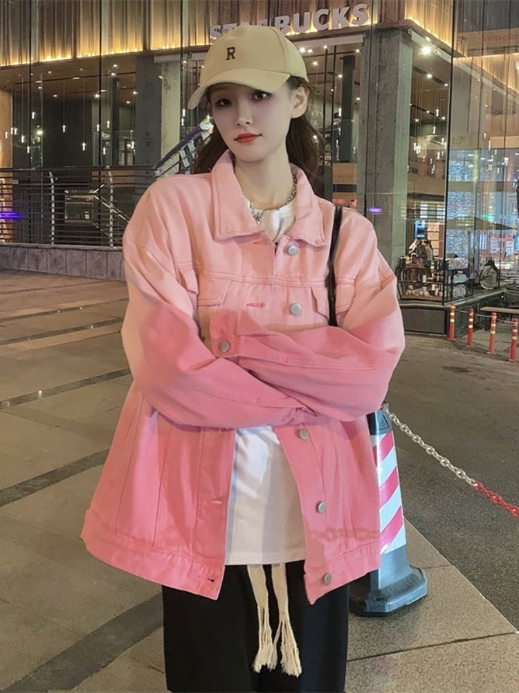 Gradient Color Women's New Tie-dye Loose Denim Jacket