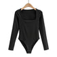 Square Neck Long Sleeve Skinny Slim Bodysuit