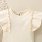 White Flounced Sleeve Shorts Suit
