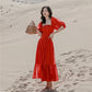 Robe longue à col carré et manches bouffantes pour femme