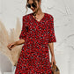 V-neck Flared Sleeves Cake Stitching Dress