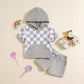 Ensemble deux pièces t-shirt à carreaux colorblock et short à capuche pour fille