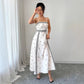 Fitted-waist White Printed A-line Maxi Dress