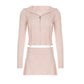 Spring And Autumn Sweater Casual Suit Zipper Hooded Sweatshirt Top Twist Waist Folding Woolen Skirt