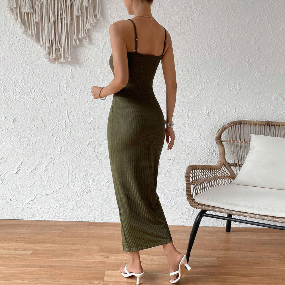 European And American Waist-tight Hip Split Backless Spaghetti Straps Temperament Dress