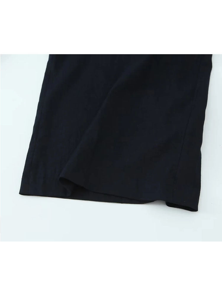 Combinaison ample noire en lin mélangé pour femme, style soutien-gorge