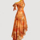 Women's Asymmetric Shoulder Mesh Floral Print Holiday Dress