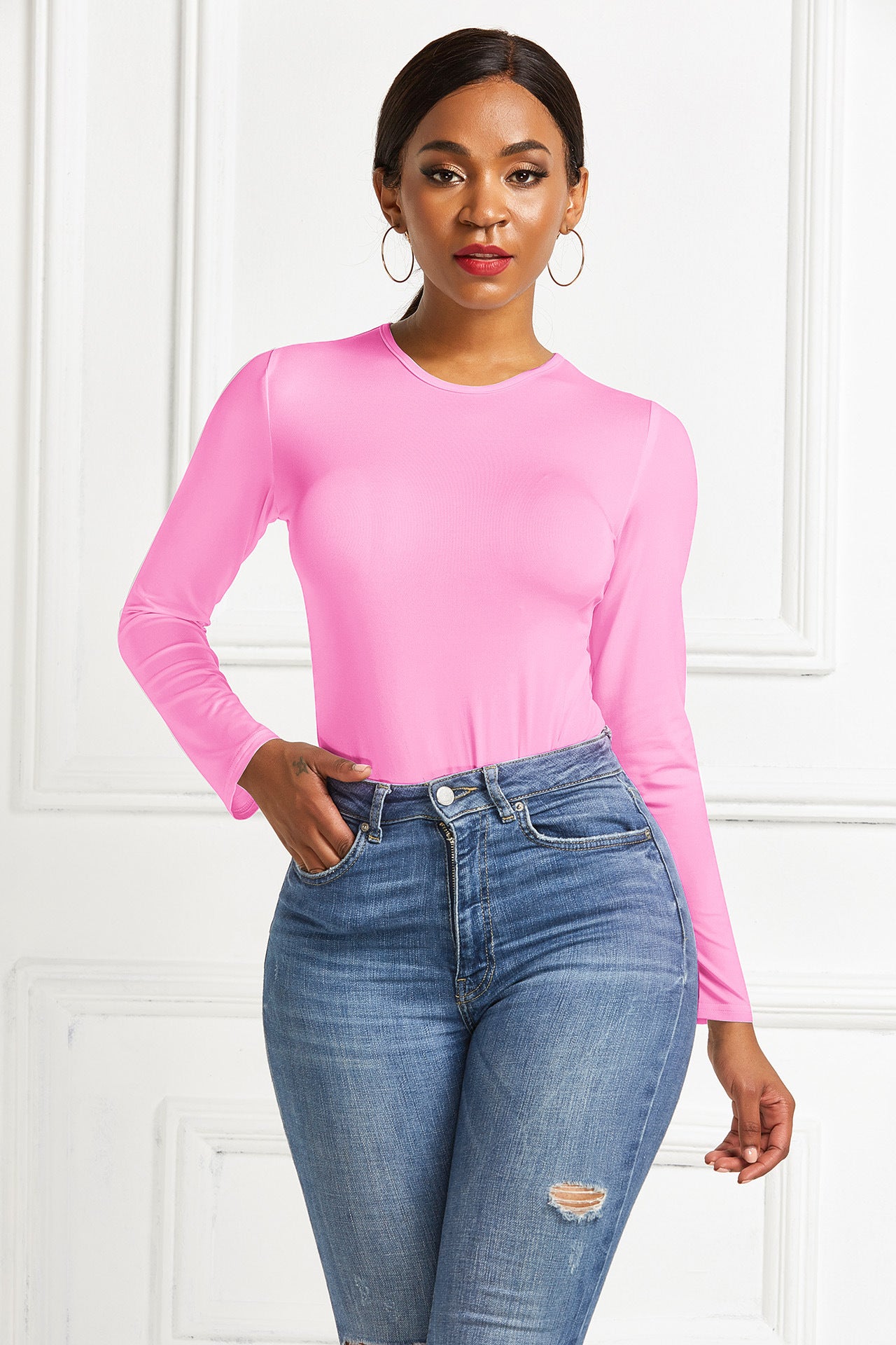 Bodysuit Women's Solid Color Long-sleeved Round Neck Bottoming Shirt Top