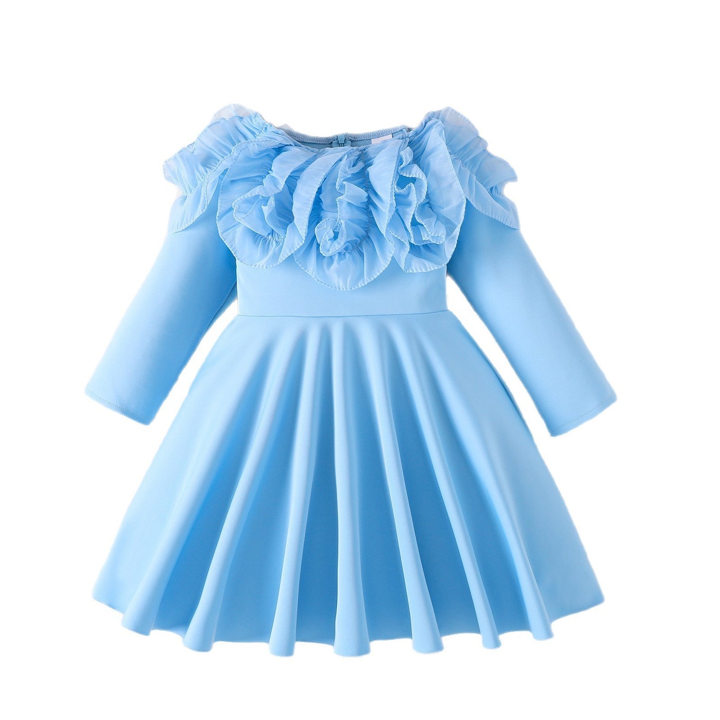 Solid Color Long Sleeve Lace Collar Princess Dress