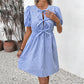 Retro Striped Dress Round Neck Bowknot Lace-up Dress
