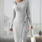 Robe rayée à col rond et manches longues pour femme avec nœud étroit