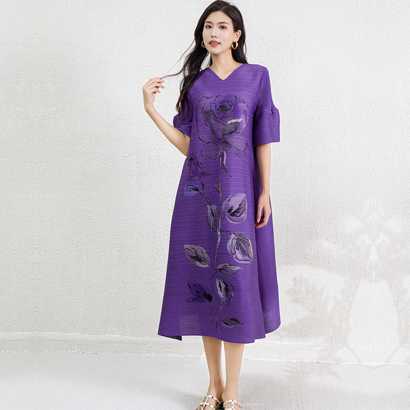 Women's Fashion Temperament Printed Pleated Dress