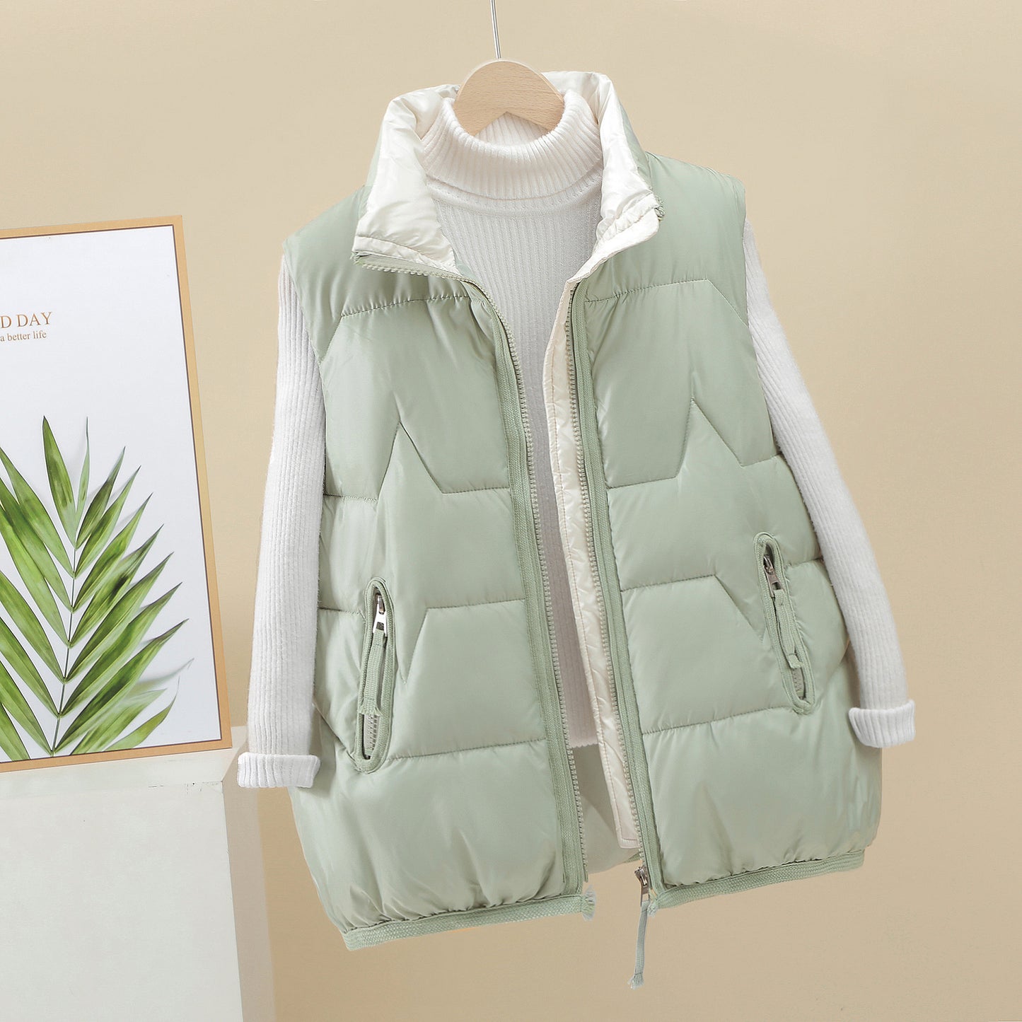 Women's Short Loose White Duck Down Vesttrendy Waistcoat