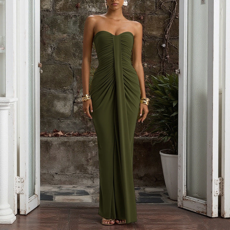 Women's European And American-style Sexy Pleated Tube Dress