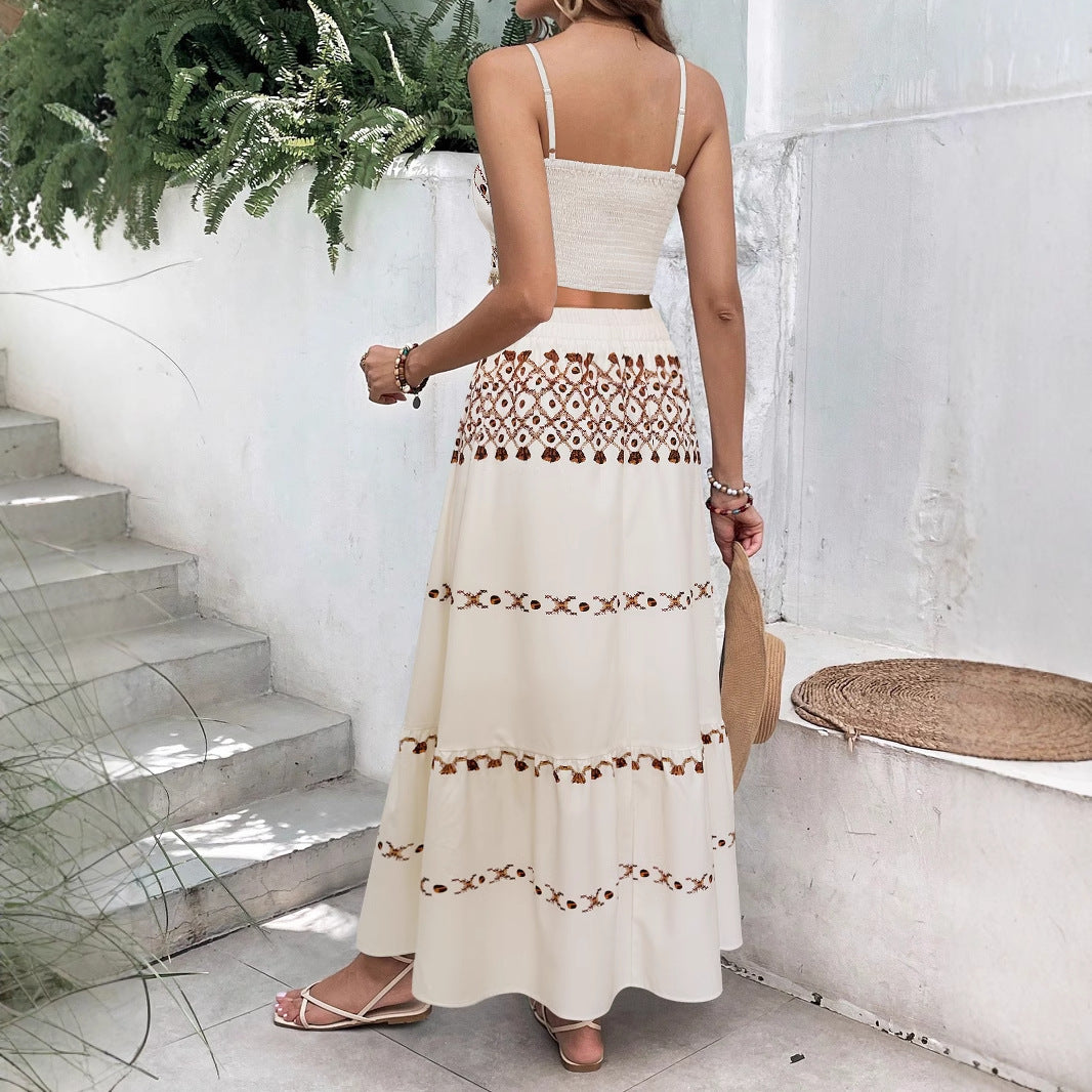 Tassel Ribbon Sling Top Two-piece Overskirt Suit