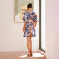 Stylish All-matching Linen Dress With A Chic Print And Lace Trim