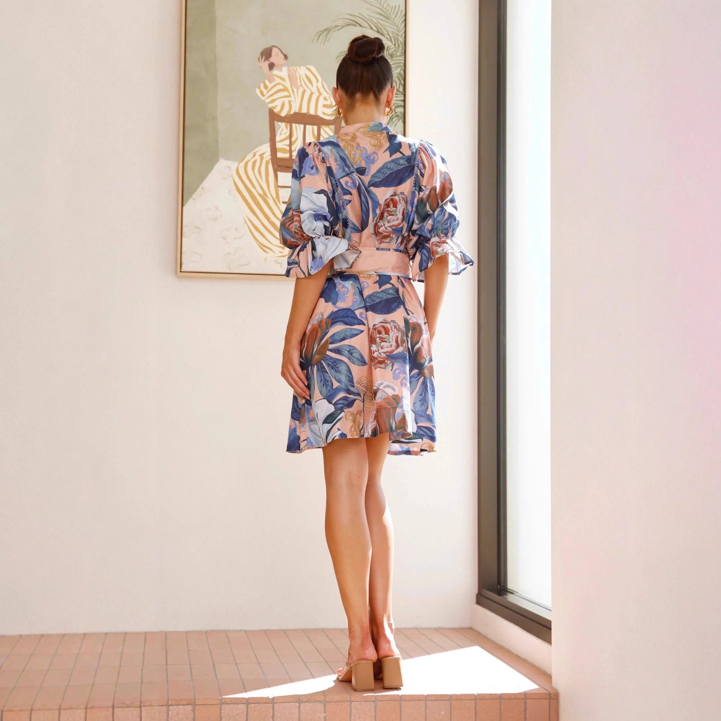 Stylish All-matching Linen Dress With A Chic Print And Lace Trim