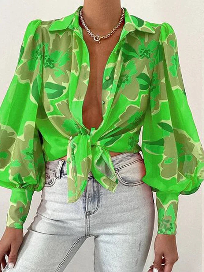 Chemise d'été à manches lanternes imprimées