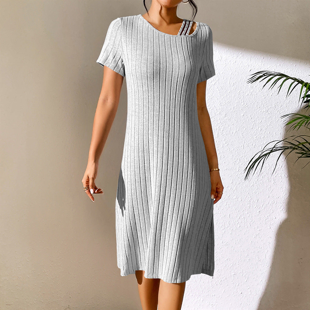 Cross Border Women's Solid Color Slit Slim Fit Hip Short Sleeve Dress
