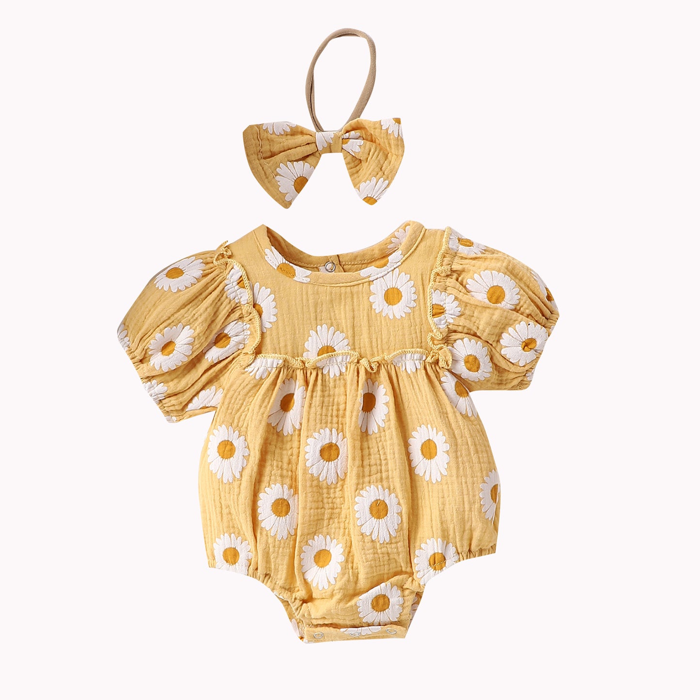 Combinaison d'été pour bébé fille, motif soleil, joyeux, petit tournesol, trois couleurs, avec coiffe